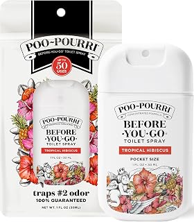 Poo-Pourri Before-You-Go Pocket Toilet Spray, Travel Essentials, Tropical Hibiscus, 1 Fl Oz, Up to 50 Uses, On-The-Go Bathroom Odor Deodorizer with Essential Oils, TSA Approved Size, Hibiscus, Apricot
