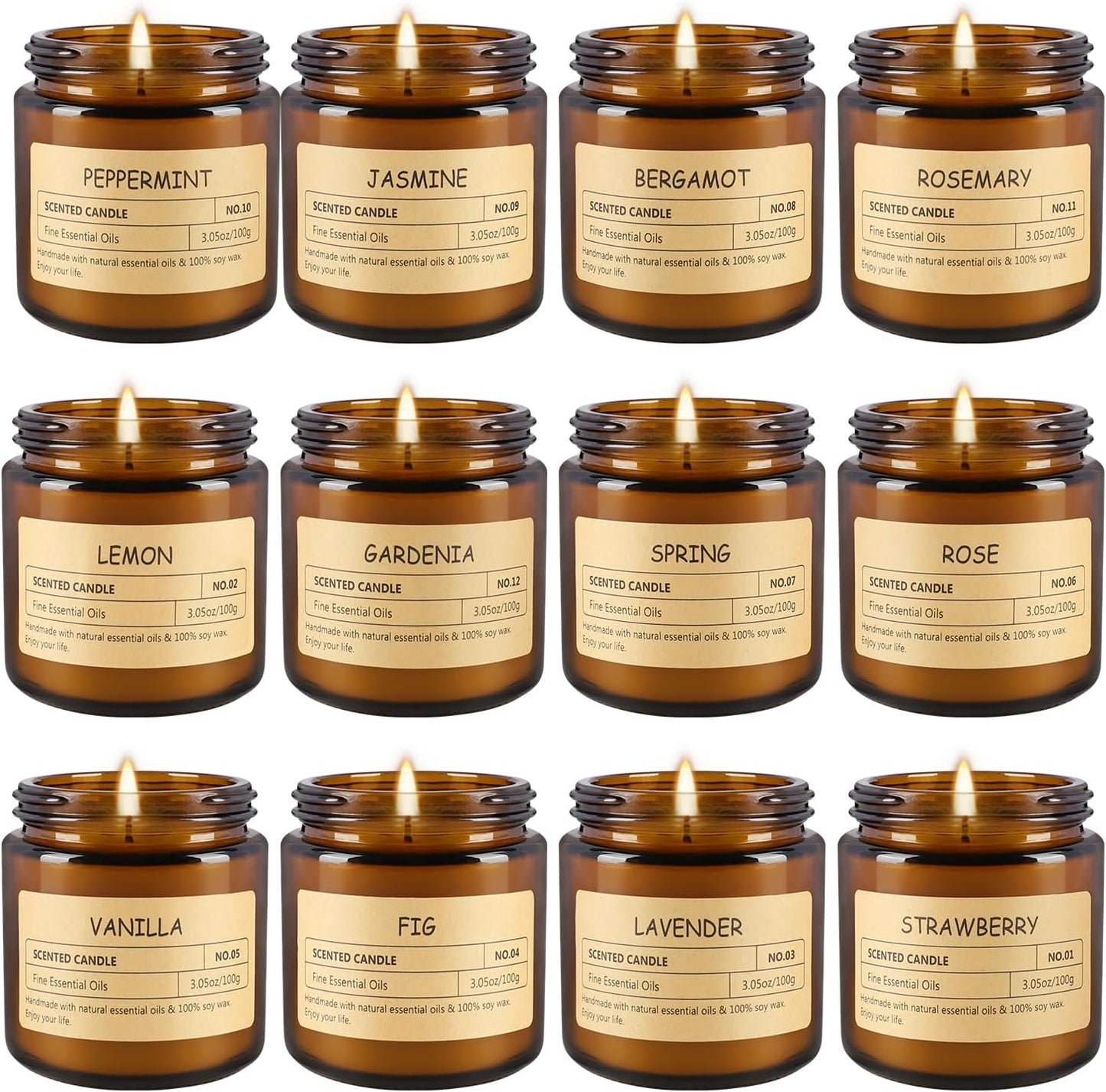 12 Pcs Scented Candles with Added Natural Essential Oils, 3.05oz, Suitable for Various Festivals, Parties, Yoga, and Home Scene.