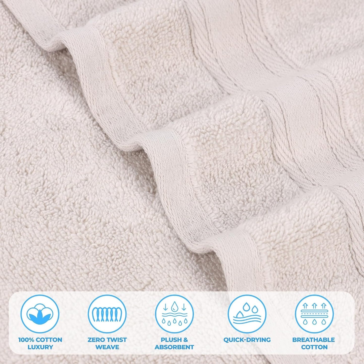 Superior Belmont Zero Twist Cotton Medium Weight Towels, for Guest Bath, Bathroom, Shower, Spa, Plush, Quick Dry, Ultra-Soft Towels, Bath Essentials, Thick Border, 8 Piece Assorted Towel Set, Silver