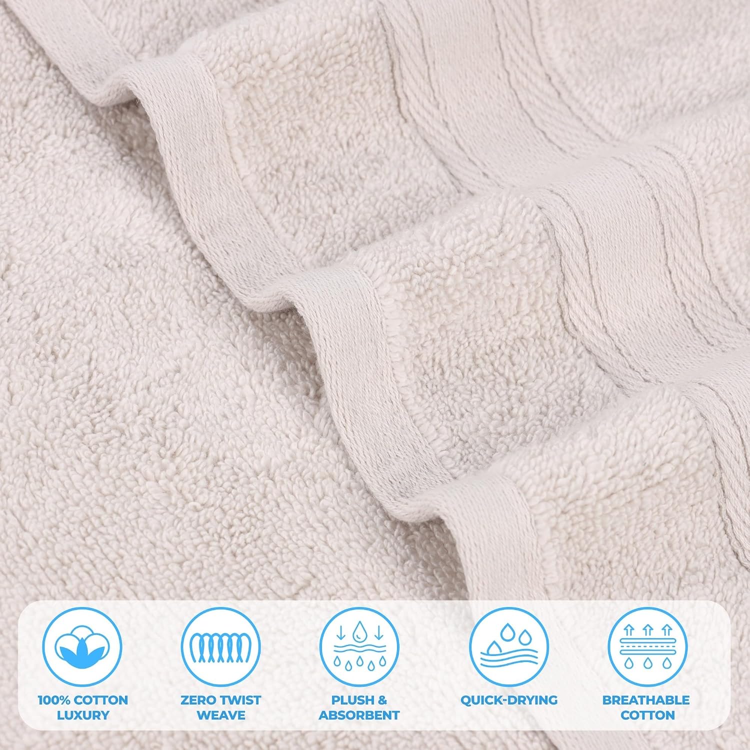 Superior Belmont Zero Twist Cotton Medium Weight Towels, for Guest Bath, Bathroom, Shower, Spa, Plush, Quick Dry, Ultra-Soft Towels, Bath Essentials, Thick Border, 8 Piece Assorted Towel Set, Silver