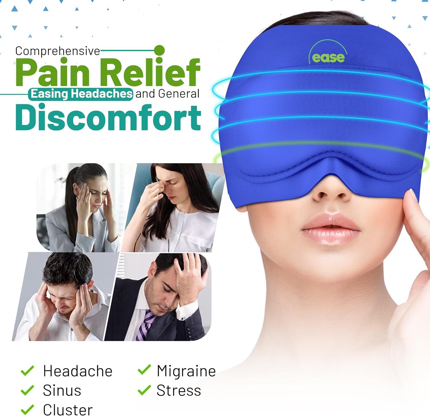 Headache Relief Cap - 2 in 1 Soothing Migraine Relief Cap with Detachable Eye Mask 20% Extra Gel - Headache Hat for Migraines - Cold Ice Head Wrap Products for Stress, Tension, Hangover & Puffy Eyes