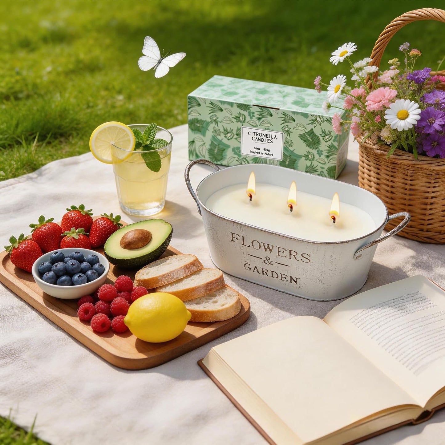 Citronella Candles Outdoor, 30oz Large Citronella Candles for Patio Yard Home, 3-Wick Natural Soy Wax Lemongrass Scented Candle, 150 Hours Long Lasting Burning Candle for Garden Balcony Camping