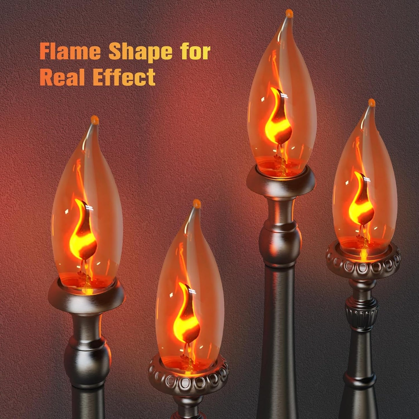 Hompavo Upgraded Flame Light Bulbs, E12 Candelabra Small Base, Clear Glass Flickering Fire Bulb for Halloween Christmas Party Porch Indoor & Outdoor Home Decoration, 6 Pack