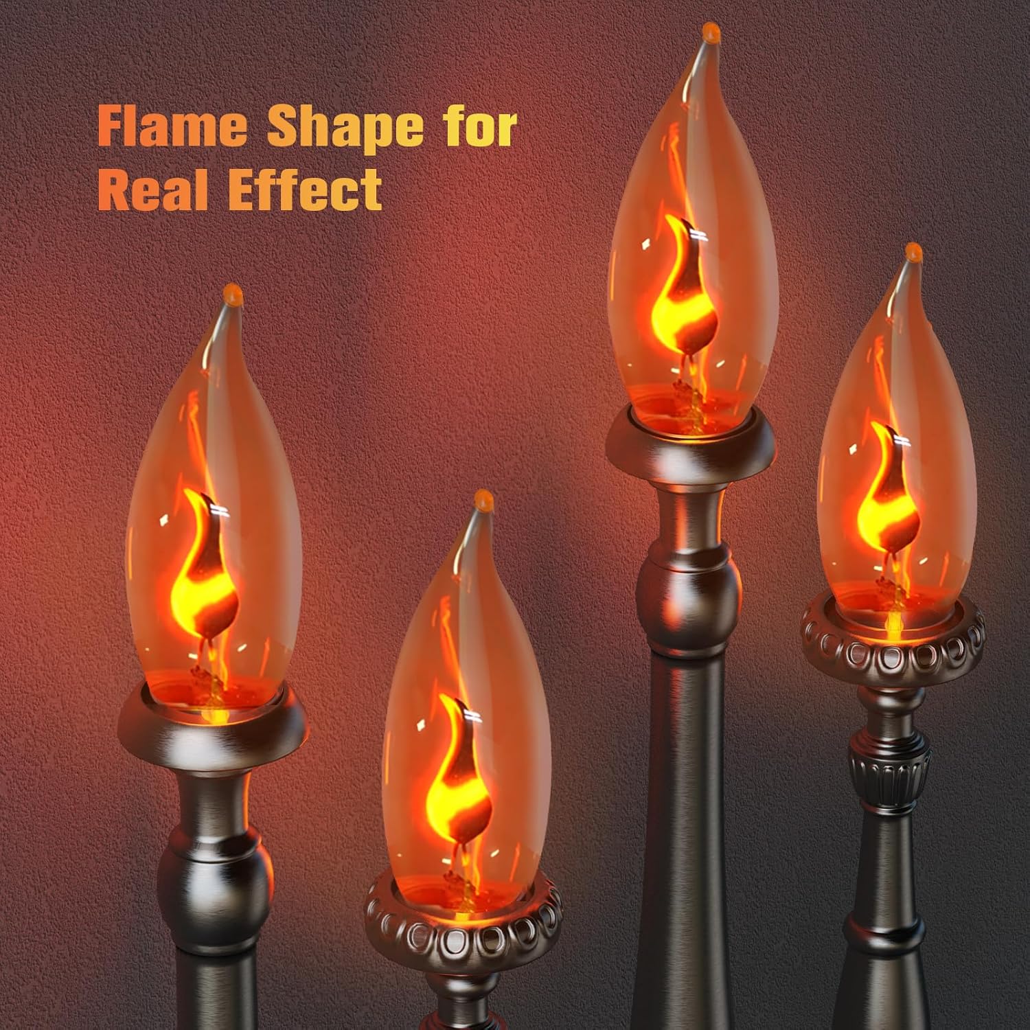 Hompavo Upgraded Flame Light Bulbs, E12 Candelabra Small Base, Clear Glass Flickering Fire Bulb for Halloween Christmas Party Porch Indoor & Outdoor Home Decoration, 6 Pack