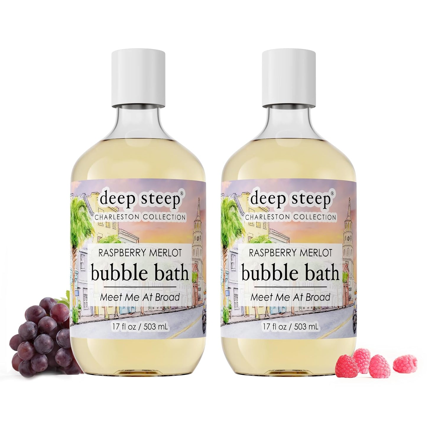 Deep Steep Bubble Bath, Raspberry Merlot 17 oz (Pack of 2) – Hypoallergenic, Clinically Tested Soothing Soak with Shea Butter & Argan Oil – Sulfate-Free