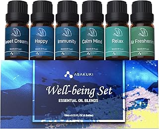 ASAKUKI Essential Oils, Essential Oil for Diffusers for Home, Well-Being Kit Gifts for Mom- Calm Mind, Sweet Dreams, Happy, Relax, Air Freshening, Immunity for Aromatherapy, Humidifiers, 6x10ml