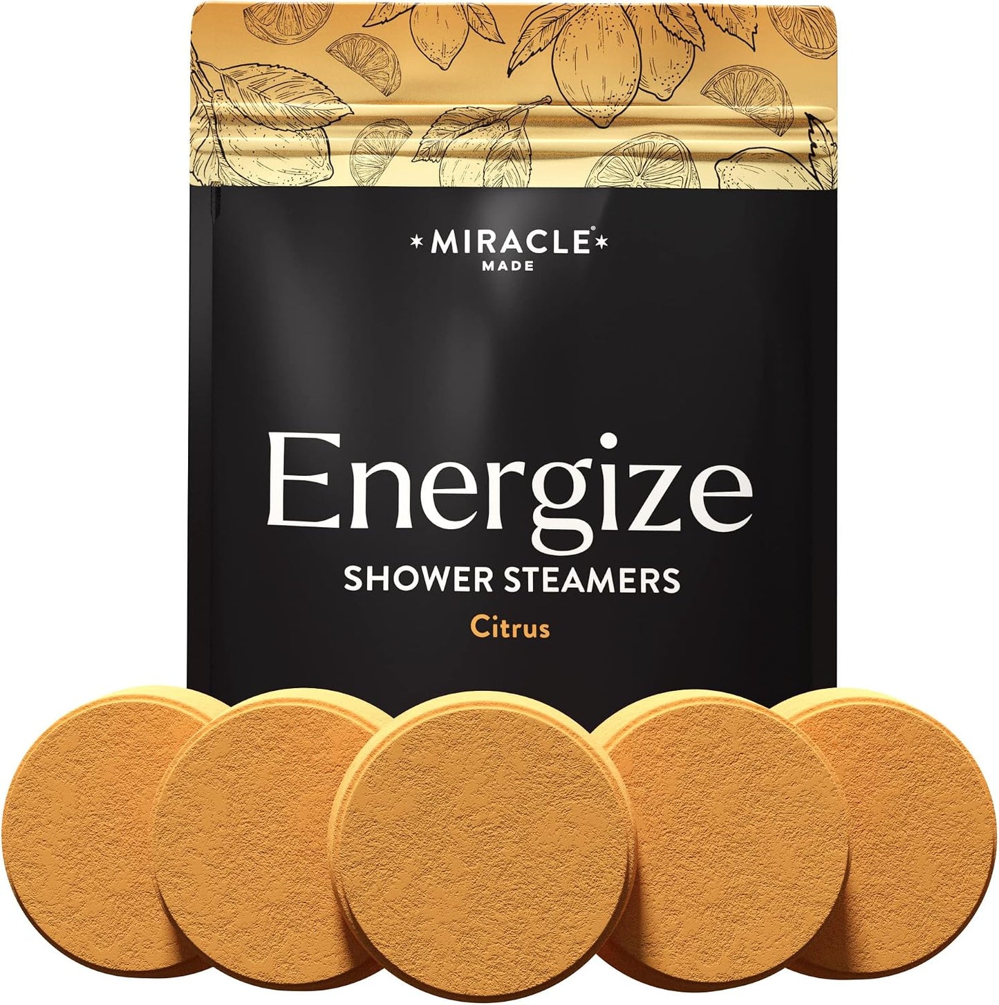 Miracle Made Citrus Mint Aromatherapy Shower Steamers – Essential Oil Shower Bombs for Relaxation, Nasal Relief & Daily Self-Care – 15 Shower Melt Tablets