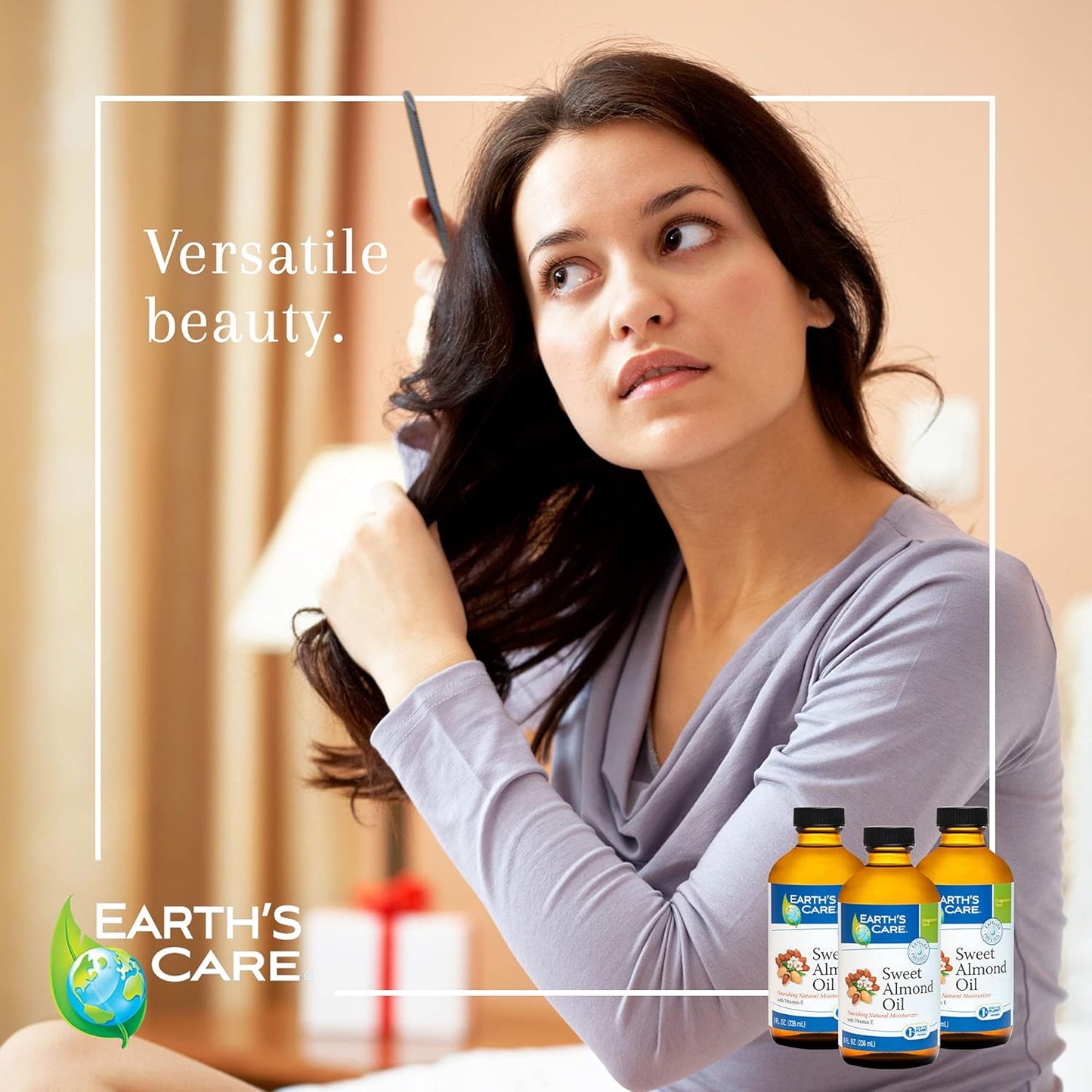 Earth’s Care Sweet Almond Oil - Expeller Pressed Almond Oil for Skin and Hair, Glass Bottle, Unscented, 8 FL. OZ.