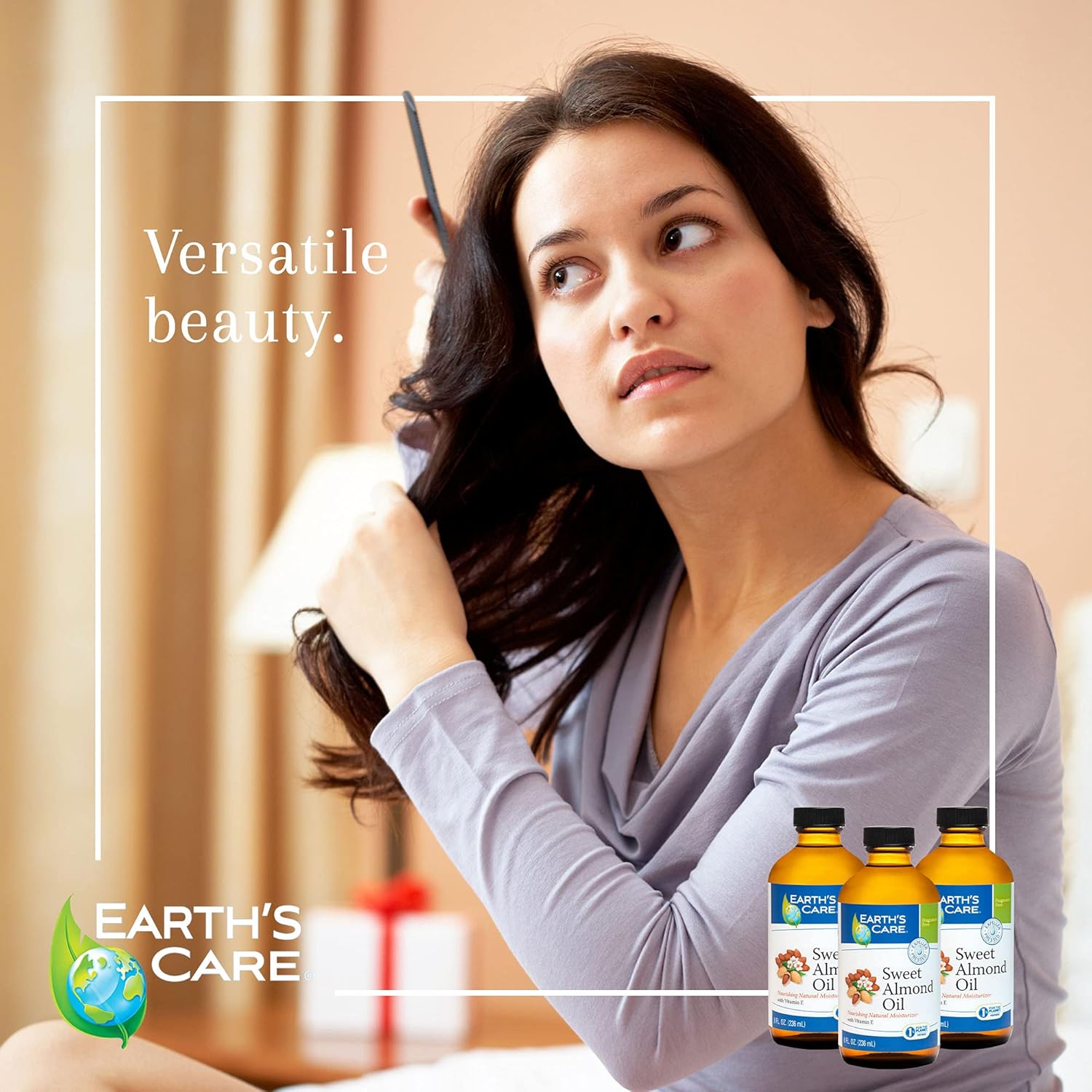 Earth’s Care Sweet Almond Oil - Expeller Pressed Almond Oil for Skin and Hair, Glass Bottle, Unscented, 8 FL. OZ.