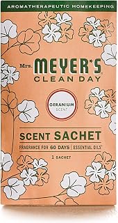 MRS. MEYER'S Clean Day Air Freshener Sachets, Fragrance for Your Locker, Car, Closet, and Gym Bag, Geranium, Pack of 3