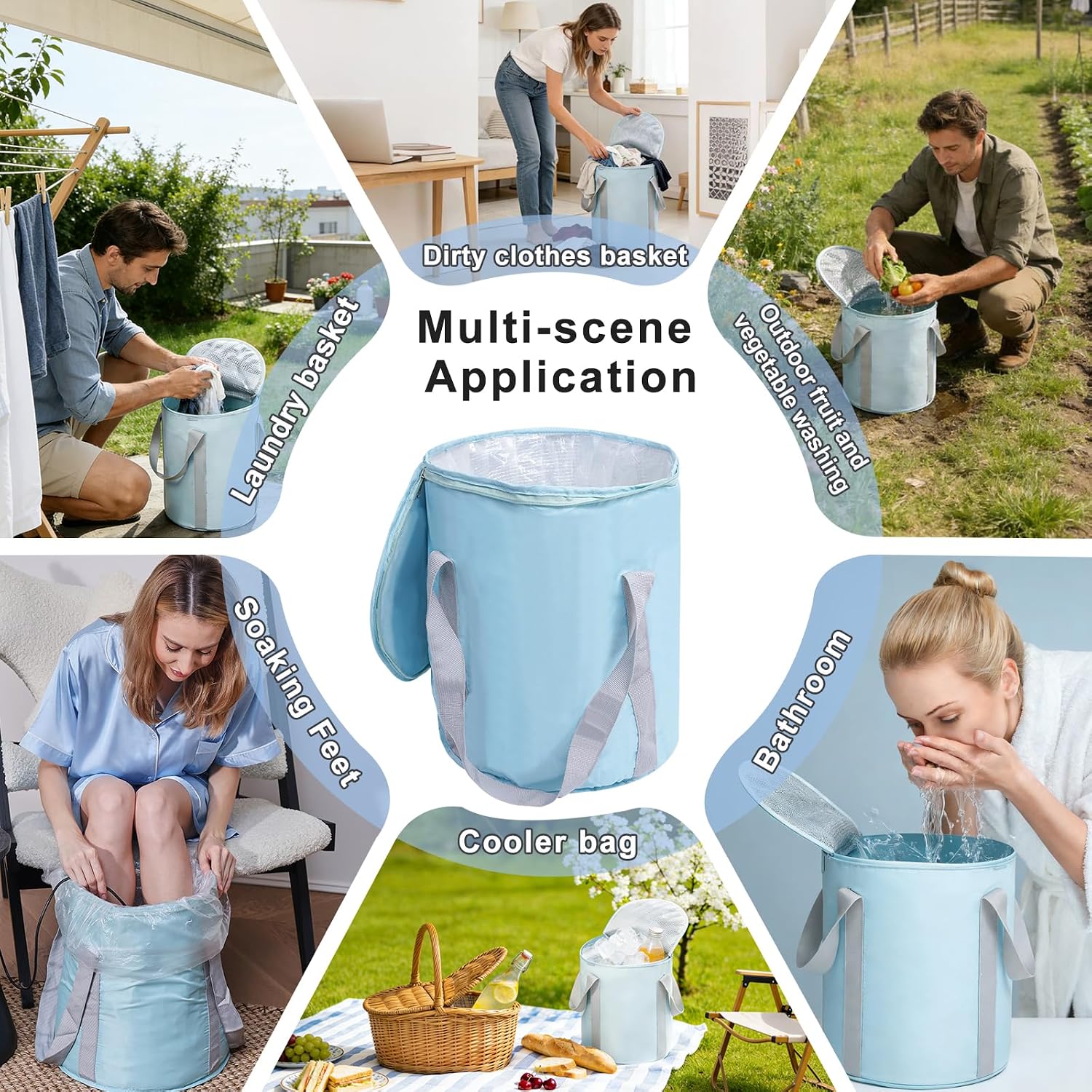 Insulated Collapsible Foot Soak Tub Foldable Bucket Home Travel Pedicure | Heat Retain insulated leakproof foldable basin for foot soak, water storage, laundry, pet bath and outdoor shower