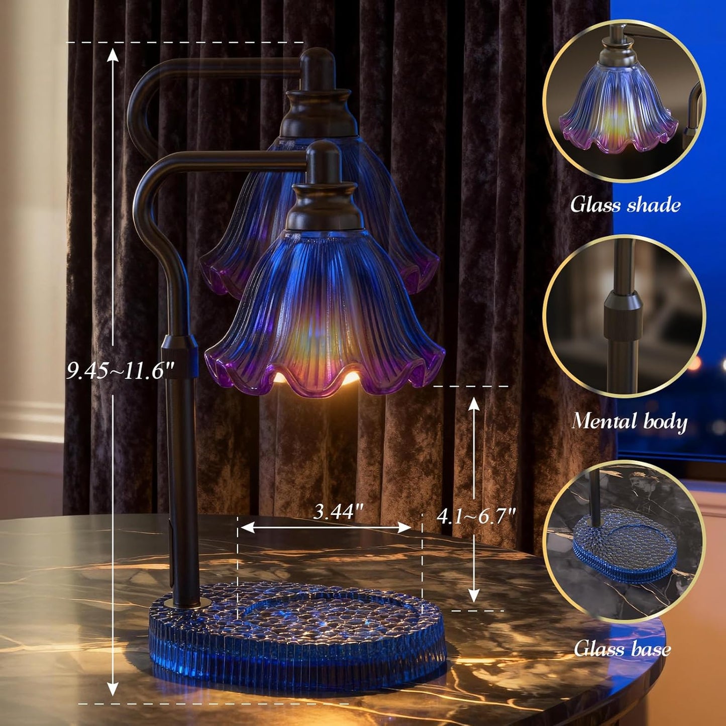 Candle Warmer Lamp with Adjustable Height - Flameless 4-Level Dimmable Wax Warmer, Timer Function & Stylish Design in Multiple Colors(Blue)