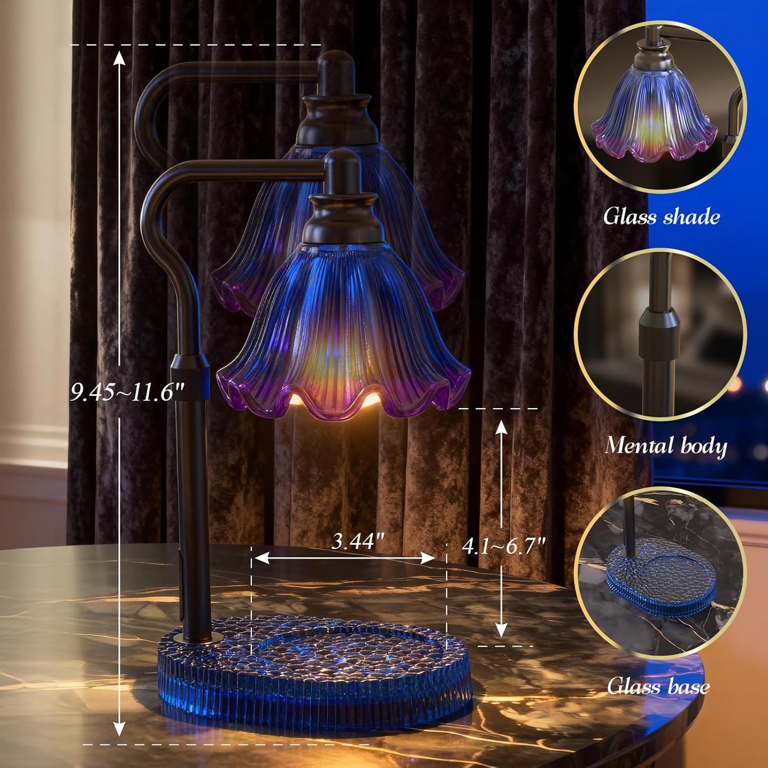 Candle Warmer Lamp with Adjustable Height - Flameless 4-Level Dimmable Wax Warmer, Timer Function & Stylish Design in Multiple Colors(Blue)