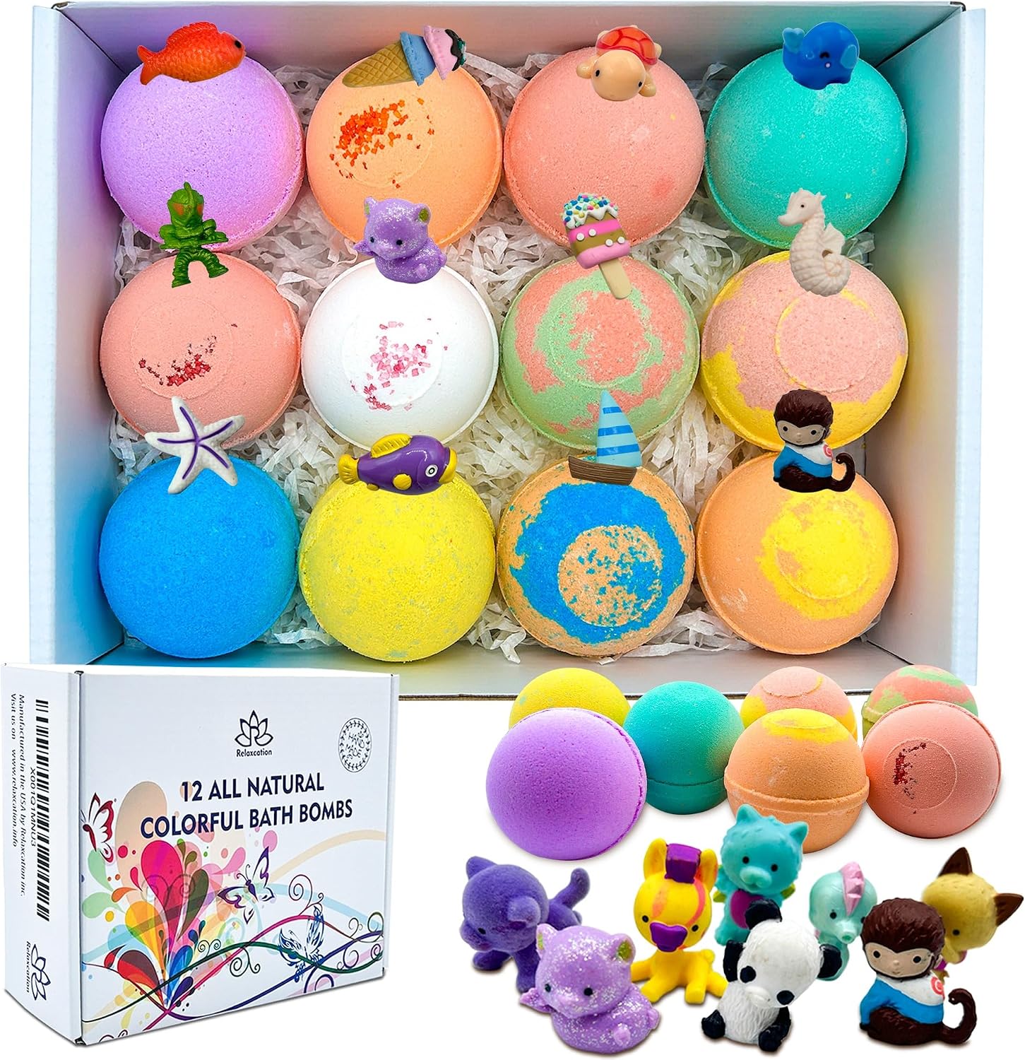 12 Bath Bombs for Kids with Surprise Toys Inside - Handmade in The USA from Natural Safe Ingredients for Sensitive Skin - 12 Different Scents with 12 Toys Inside- Gift for Girls and Boys