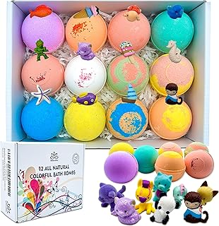 12 Bath Bombs for Kids with Surprise Toys Inside - Handmade in The USA from Natural Safe Ingredients for Sensitive Skin - 12 Different Scents with 12 Toys Inside- Gift for Girls and Boys