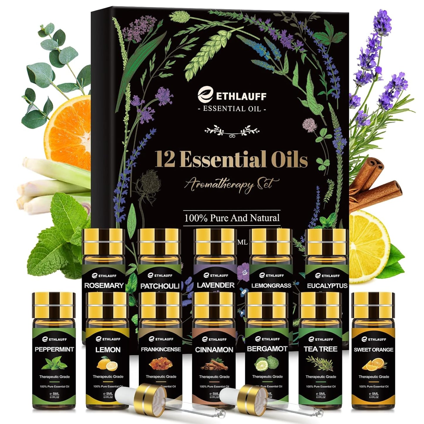 Essential Oils Set, 12 pcs Pure Essential Oil for Diffuser, Humidifiers, Skin Care, Massage, Fragrance Oil Scent for DIY Candle and Soap Making, Gift for Friend