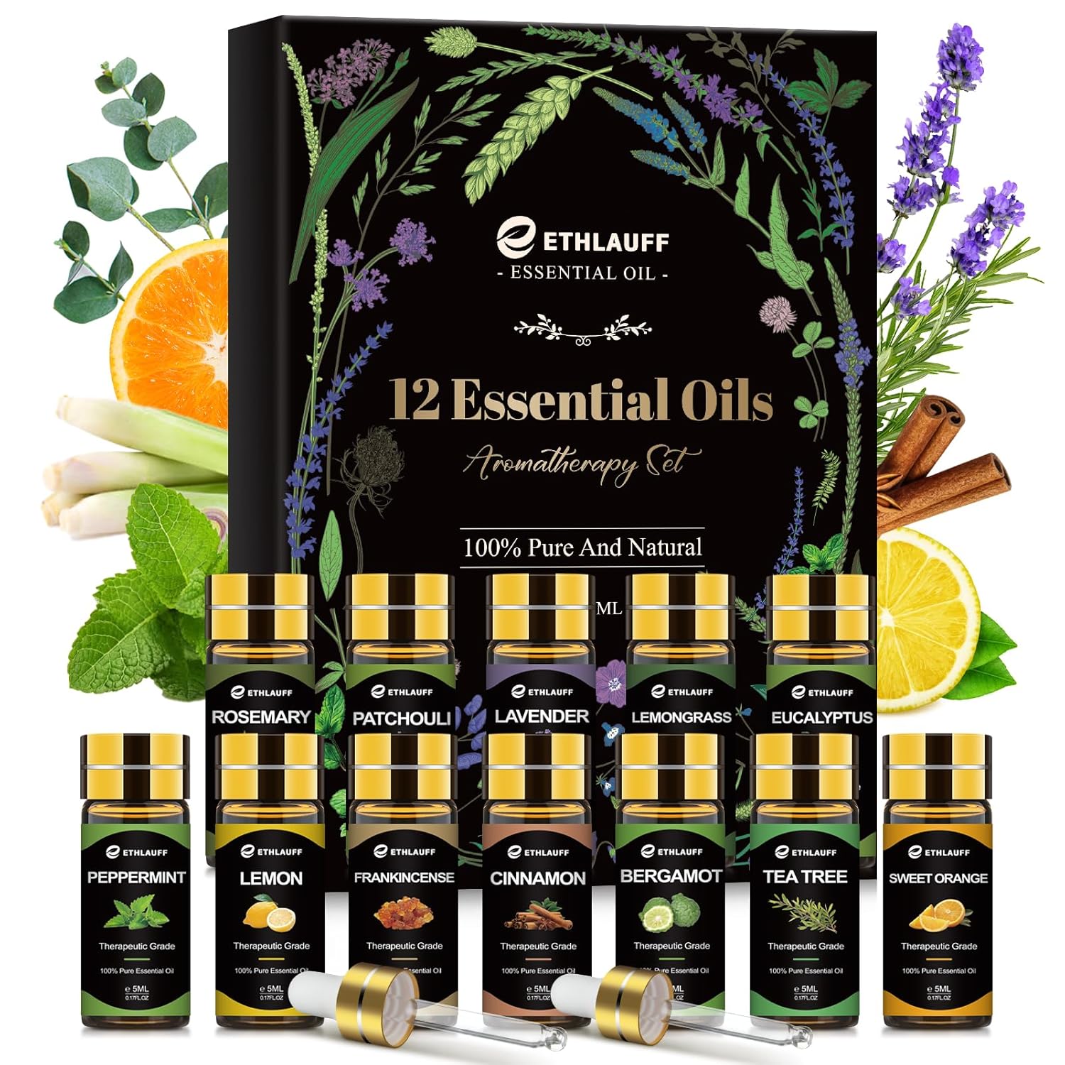 Essential Oils Set, 12 pcs Pure Essential Oil for Diffuser, Humidifiers, Skin Care, Massage, Fragrance Oil Scent for DIY Candle and Soap Making, Gift for Friend