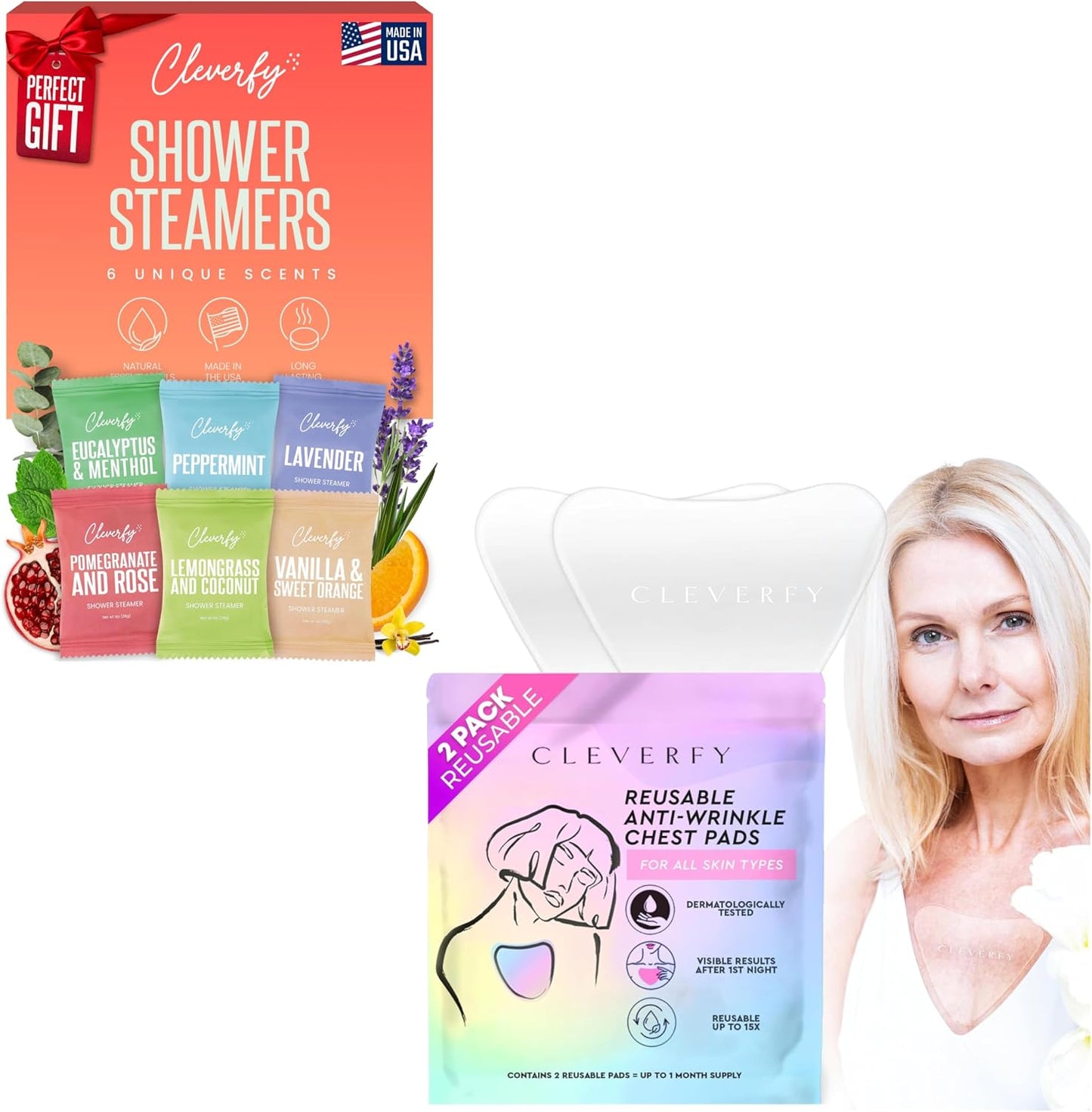 Cleverfy Self-Care Essentials: 6 Shower Steamers & 2-Pack VShape