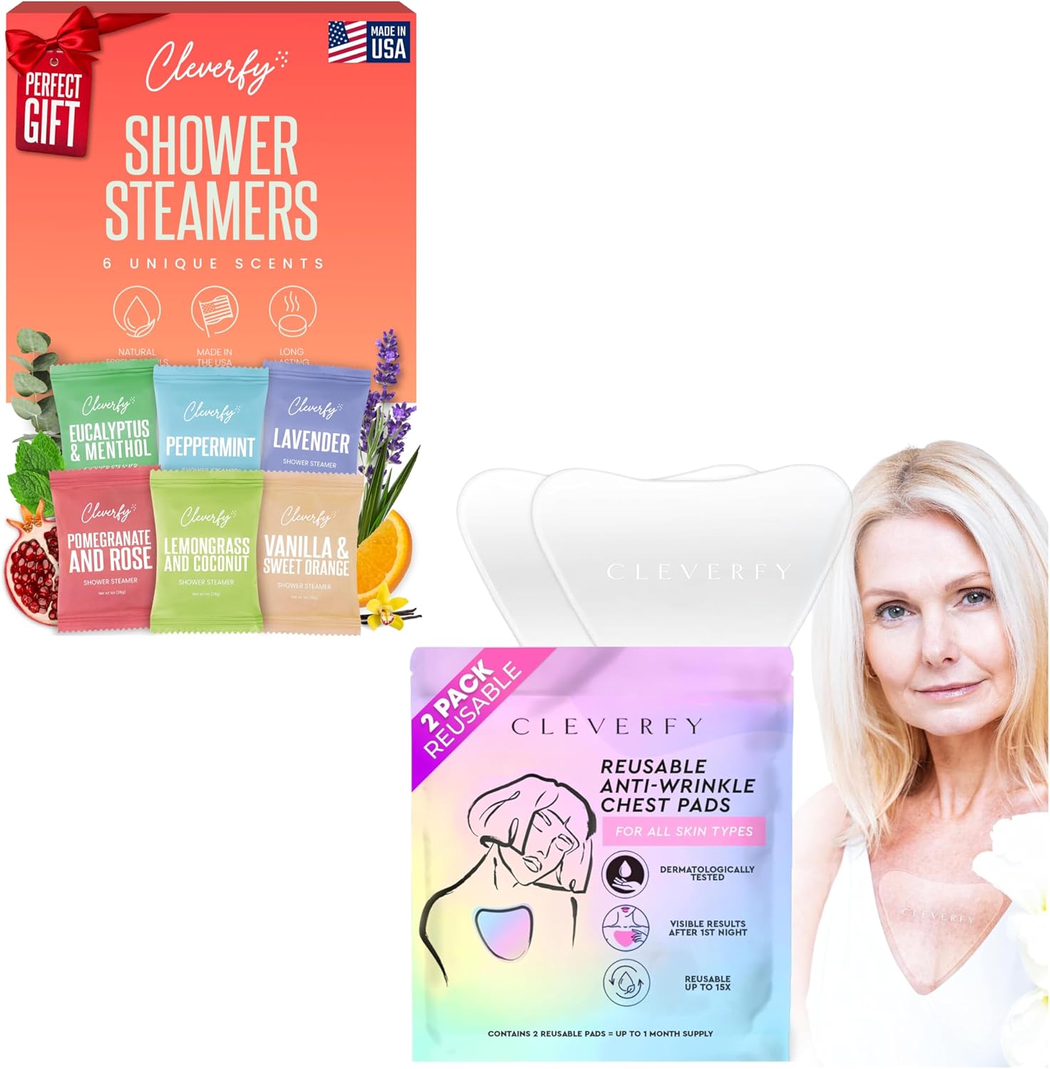 Cleverfy Self-Care Essentials: 6 Shower Steamers & 2-Pack VShape
