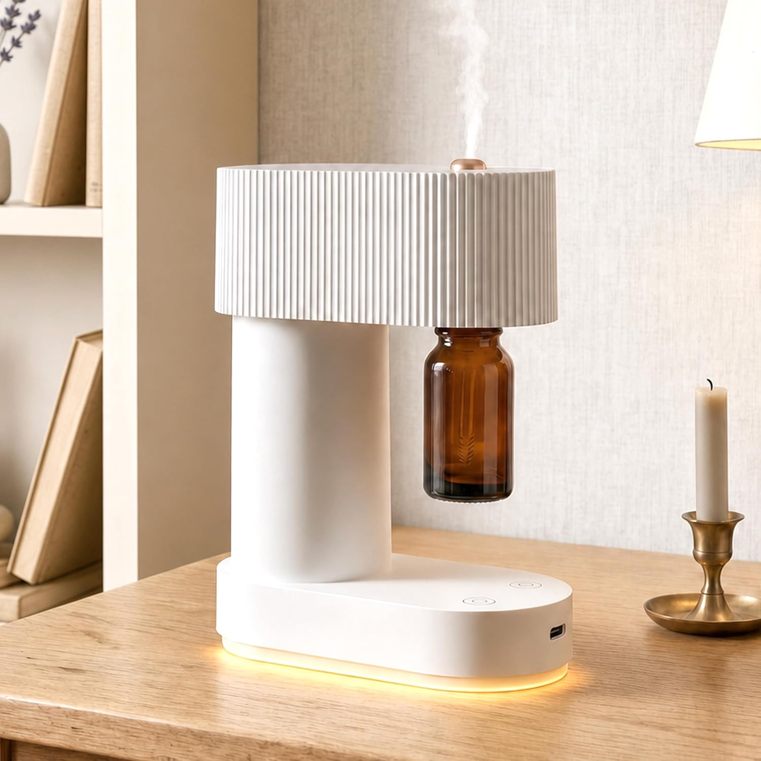 Waterless Essential Oil Diffuser Cordless Nebulizing Aroma Diffuser Whisper-Quiet 38dB USB-C Rechargeable Sculptural Korean Design Fits 10ml & 15ml Bottles Compact for Bedroom Office Spa