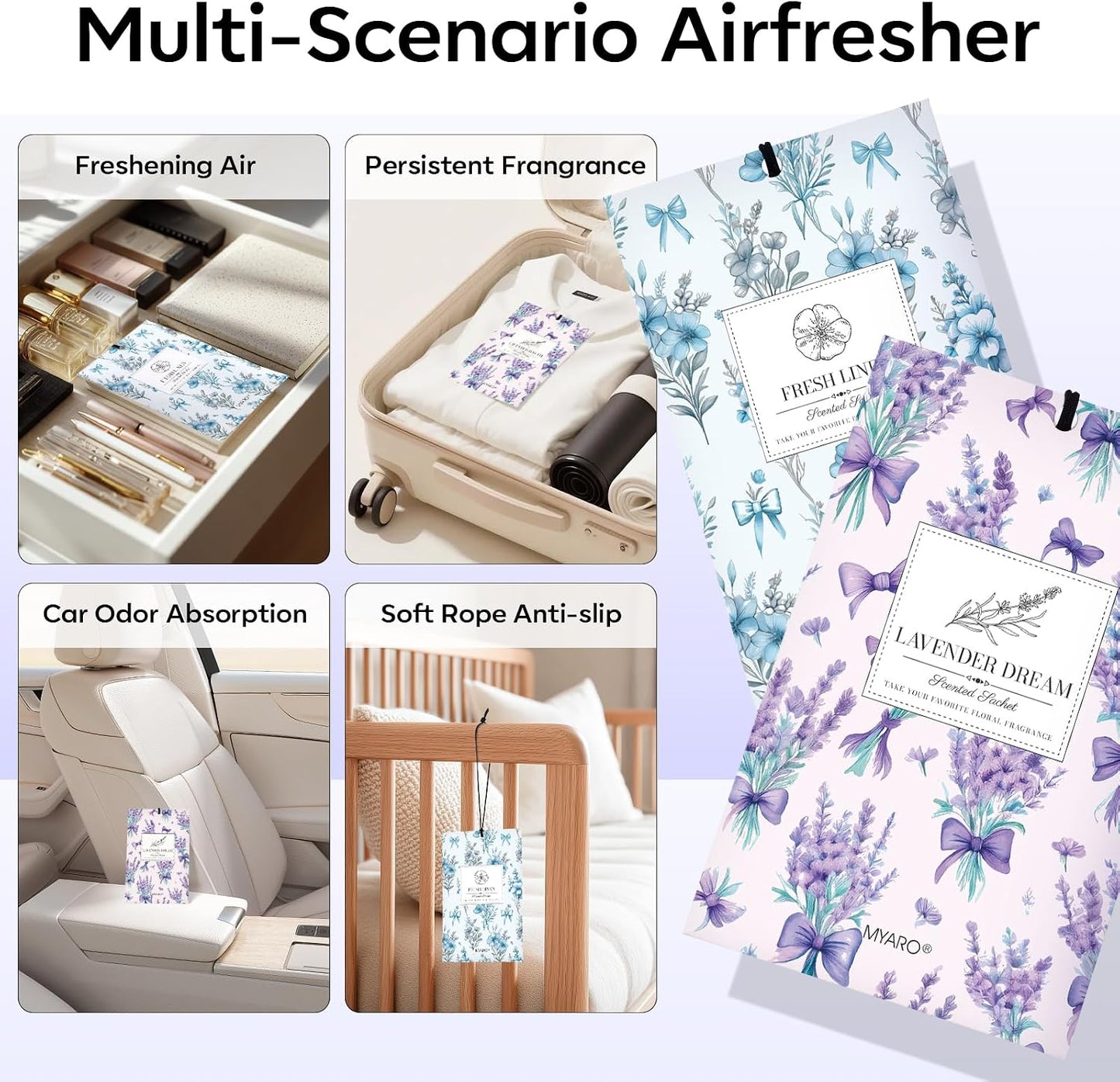 MYARO 20 Packs Lavender Linen Scent Sachet Long Lasting Closet Drawer Deodorizer Home Air Freshener Room Odor Eliminator