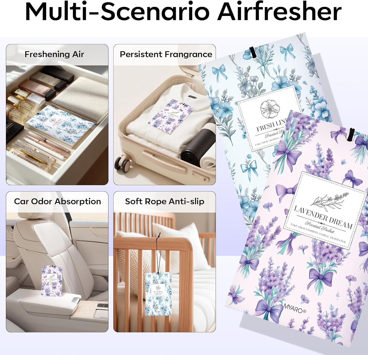 MYARO 20 Packs Lavender Linen Scent Sachet Long Lasting Closet Drawer Deodorizer Home Air Freshener Room Odor Eliminator