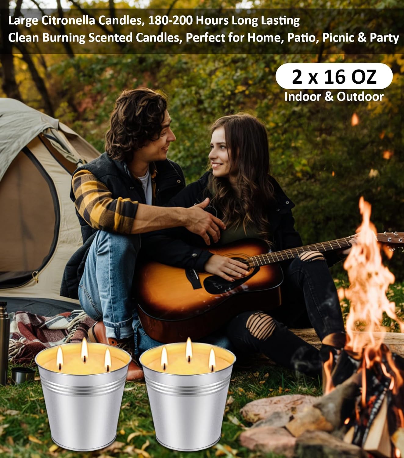 Citronella Candles Outdoor, 2 Pack 32oz Large Citronella Candle 3-Wick Natural Soy Wax Summer Candle Set 210 Hours Long Lasting Burning Huge Scented Outdoor Indoor Candles Garden Yard Camping
