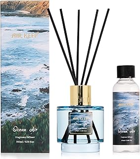 Airkeep Reed Diffuser Set with Refill & 8 Reed Sticks, 6.96 fl oz Ocean Air Home Fragrance, Long Lasting Aromatherapy Diffuser for Bedroom, Bathroom & Living Room