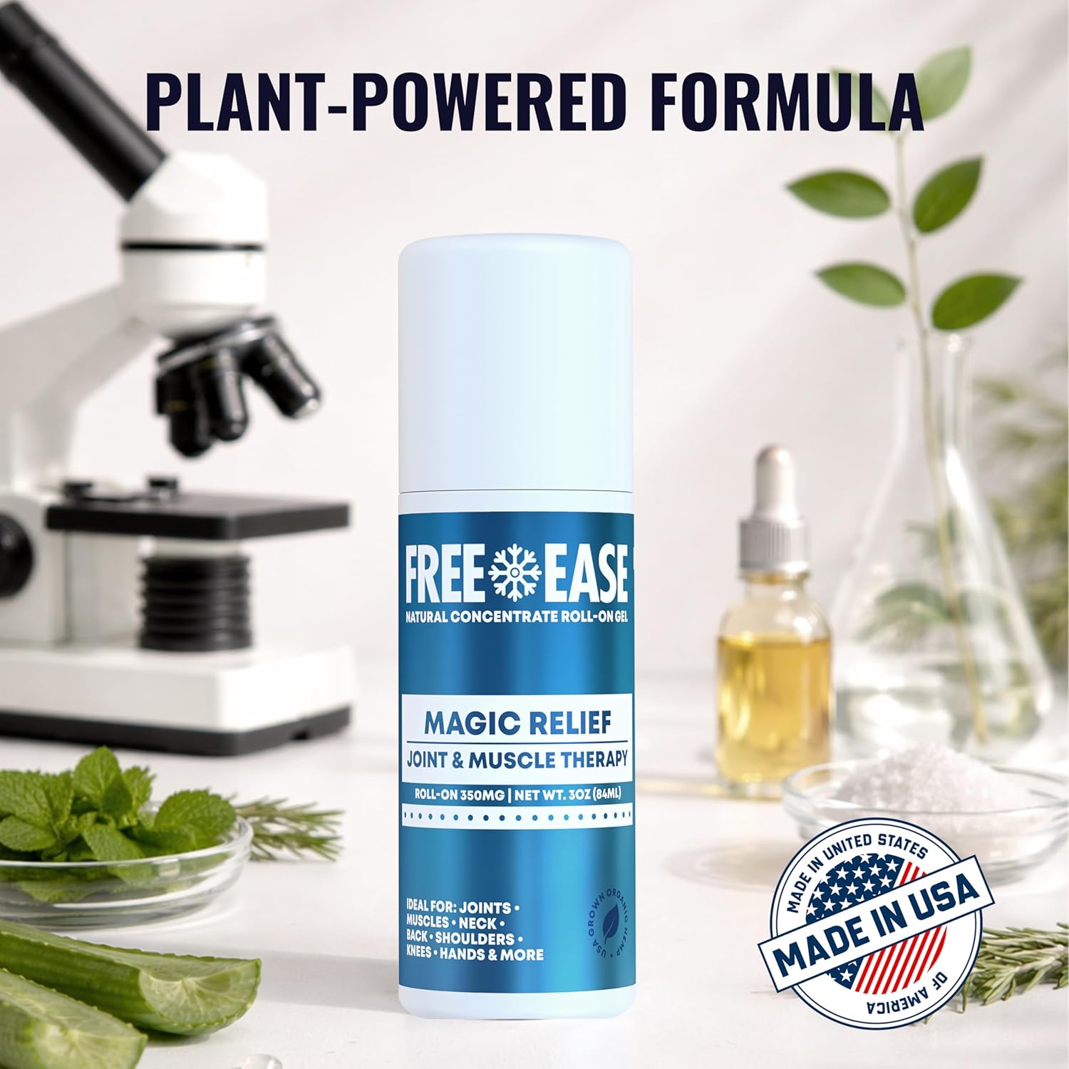 FREE EASE Magic Relief Roller - Light Solution | Roll On Gel for Muscle Recovery, Joint, Back, Shoulder, Knee & Neck Support | Fast Acting Menthol Topical Gel Roll On - Made in USA