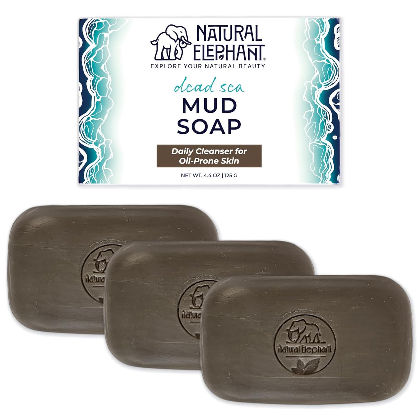Natural Elephant Dead Sea Mud Soap Bar | Mineral-Rich Face & Body Cleanser with Natural Dead Sea Minerals | 4.4 oz (125 g) Pack of 3