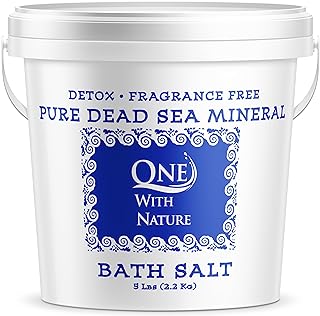 One with Nature 100% Dead Sea Bath Salt for Soaking - 5LB Unscented with High Mineral Content, Magnesium, Sulfur, Zinc, Potassium. Skin Nourishing and Exfoliating. Resealable and Recyclable Container