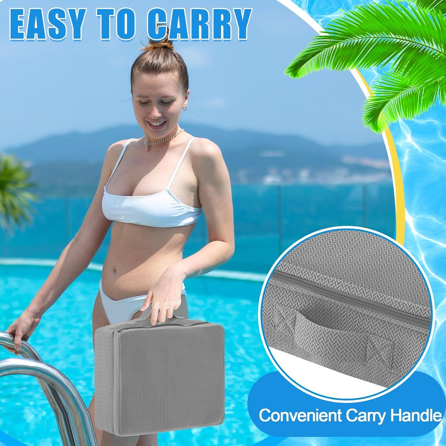 4 Pcs Foldable Hot Tub Booster Seat with Back Thick Hot Tub Pillow Adjustable 2 Heights Bath Seat Weighted Bathtub Booster Cushion Washable Spa Cushion for Indoor or Outdoor (Gray)