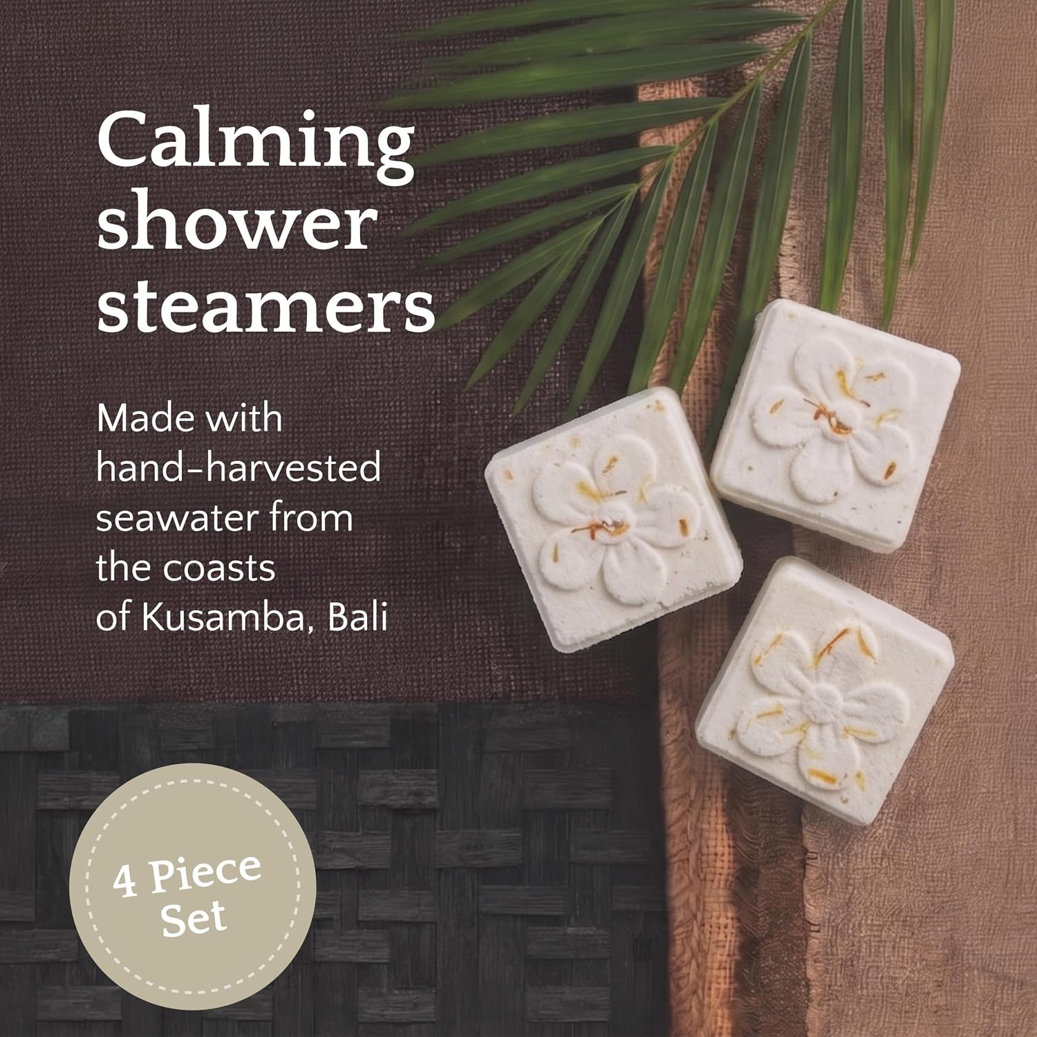 Shower Steamers Aromatherapy with Botanical Leaves & Mineral Sea Water, 4 Natural Spa Tablets for Relaxation, Self-Care, and Calming Scent Therapy, 400g, Salt, Kusamba by QUR