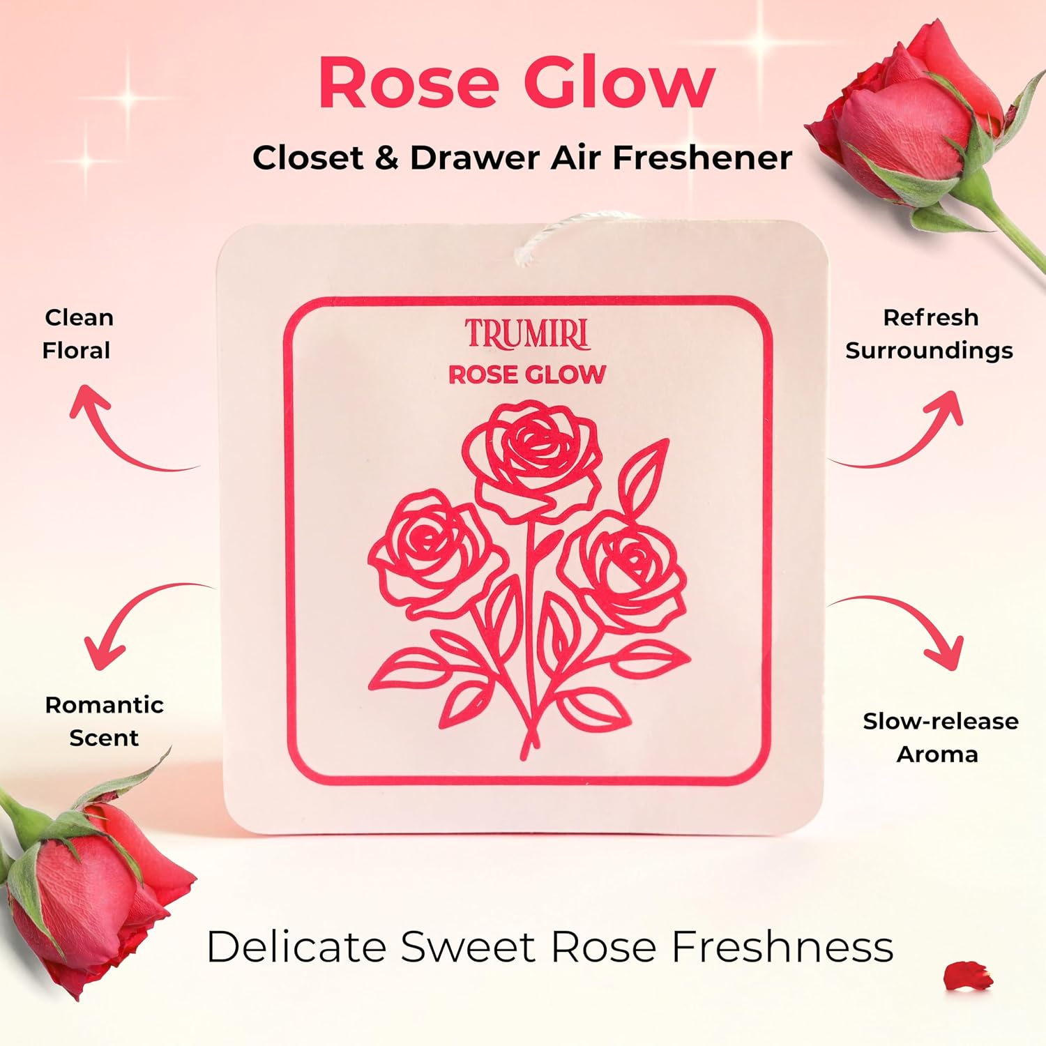 Rose Glow - Scented Sachets for Drawer and Closet Freshener with Long Lasting Scent - Pack of 3 - Home Fragrance Sachet Bag Dresser Refresher Packet - Olores para Closet De Ropa