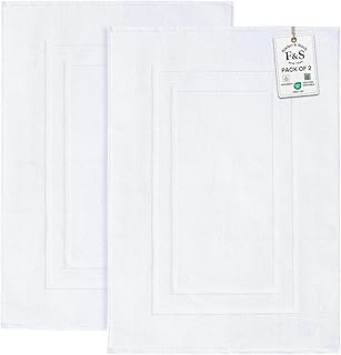 Feather & Stitch 2 Piece Towel Like Bath Mats (30x21 Inch) 100% Cotton Terry Bath Mats, Bathroom Shower Floor Mats [NOT A Bathroom Rug], Soft Absorbent Washable Mats - White