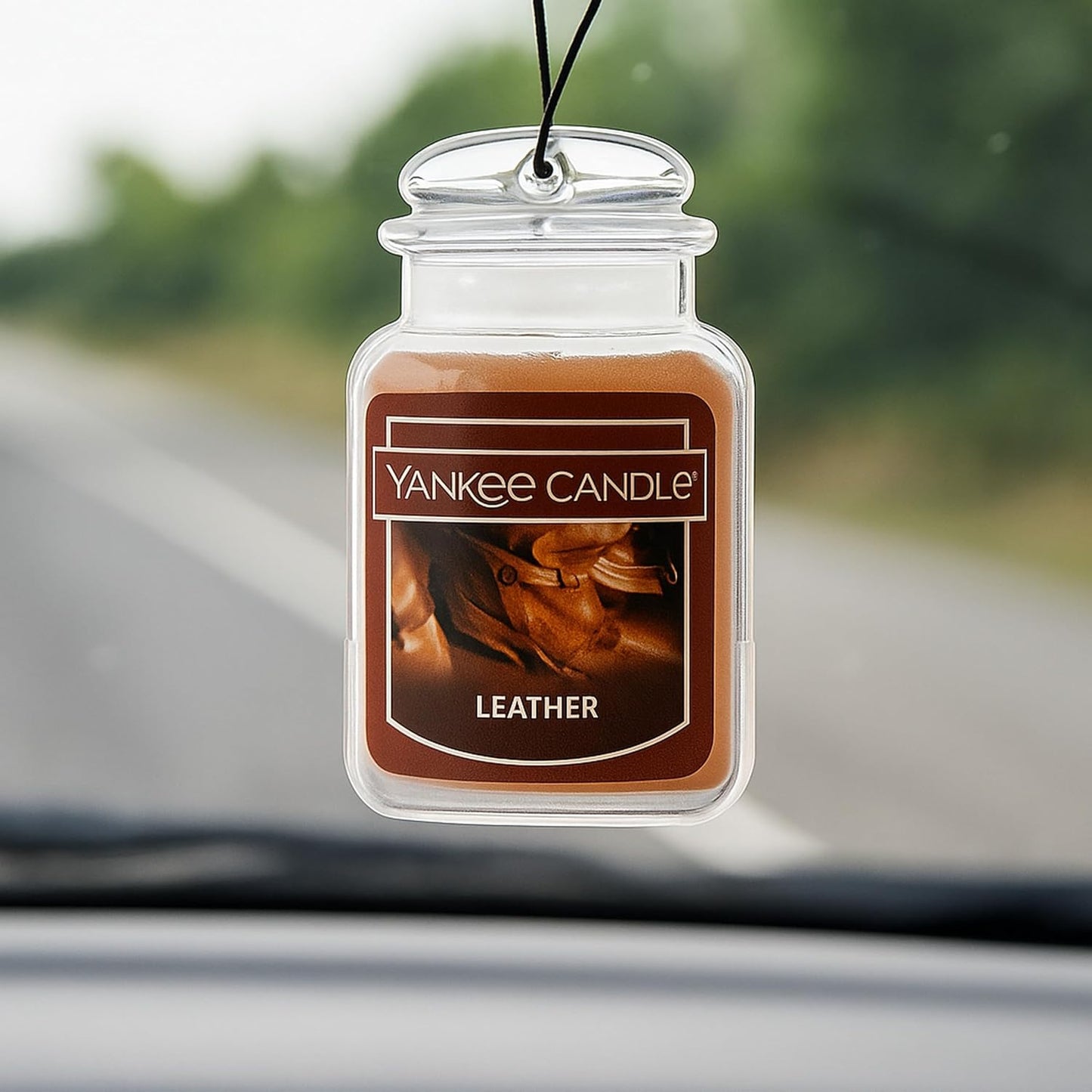 Yankee Candle Car Jar Ultimate Air Freshener, Hanging Car Freshener, Long Lasting Car Fragrance, Leather (Pack of 1)