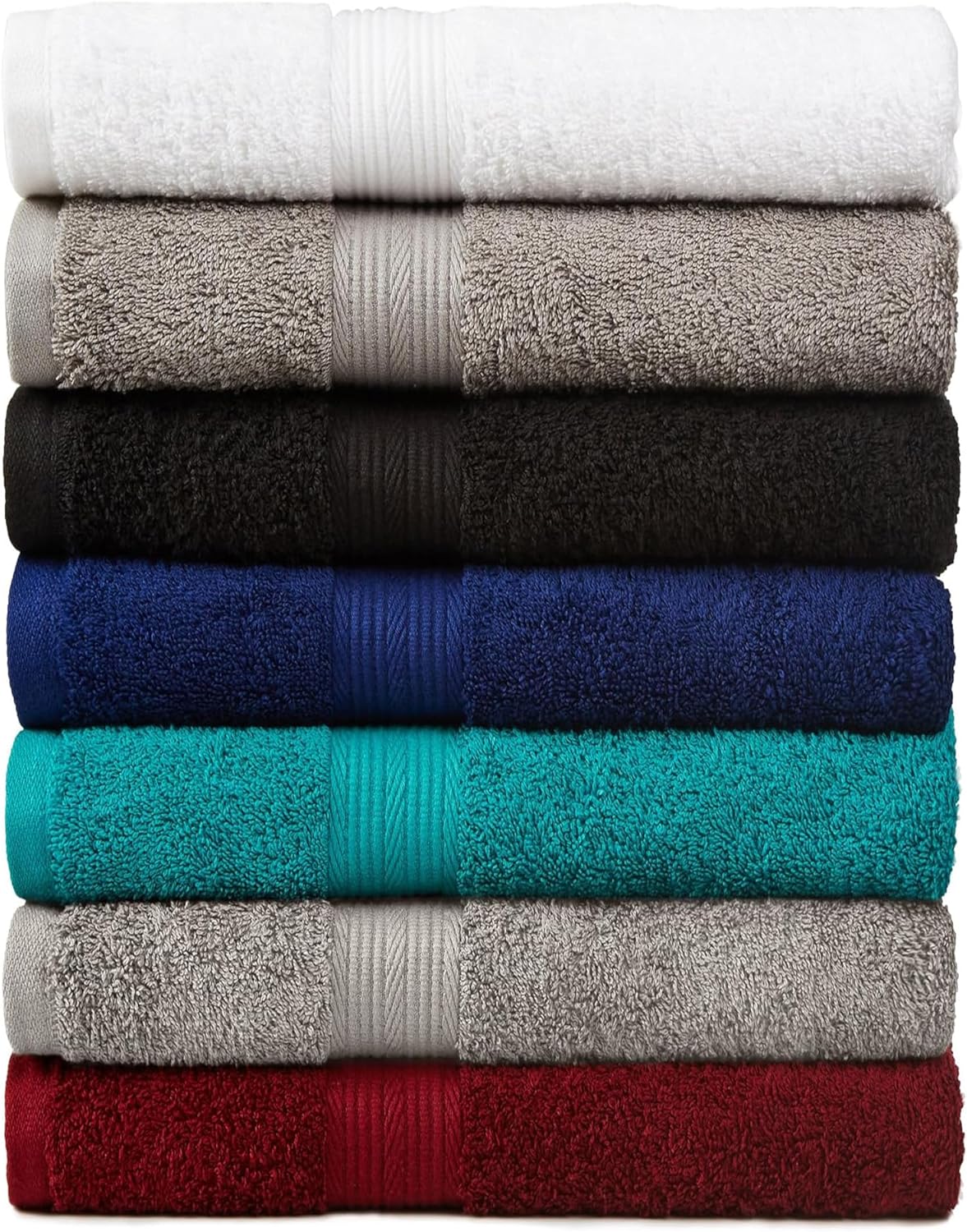 Amazon Basics 6-Piece Oversized Highly Absorbent Fade-Resistant Towel Set, 100% Cotton Towels for Bathroom, Soft, 2 Bath Towels, 2 Hand Towels, 2 Washcloths, White