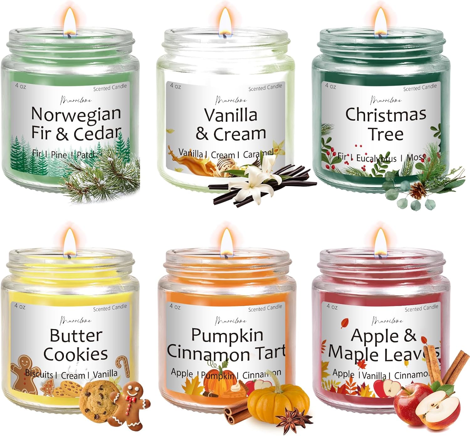 Christmas Candles Scented Candle Set: 6 Pack Christmas Scents Candle Bulk Home Scented - Holiday Candle Gifts for Women and Men - Scents of Christmas Tree/Spiced Pumpkin/Cookies/Apple/Vanilla/Fir