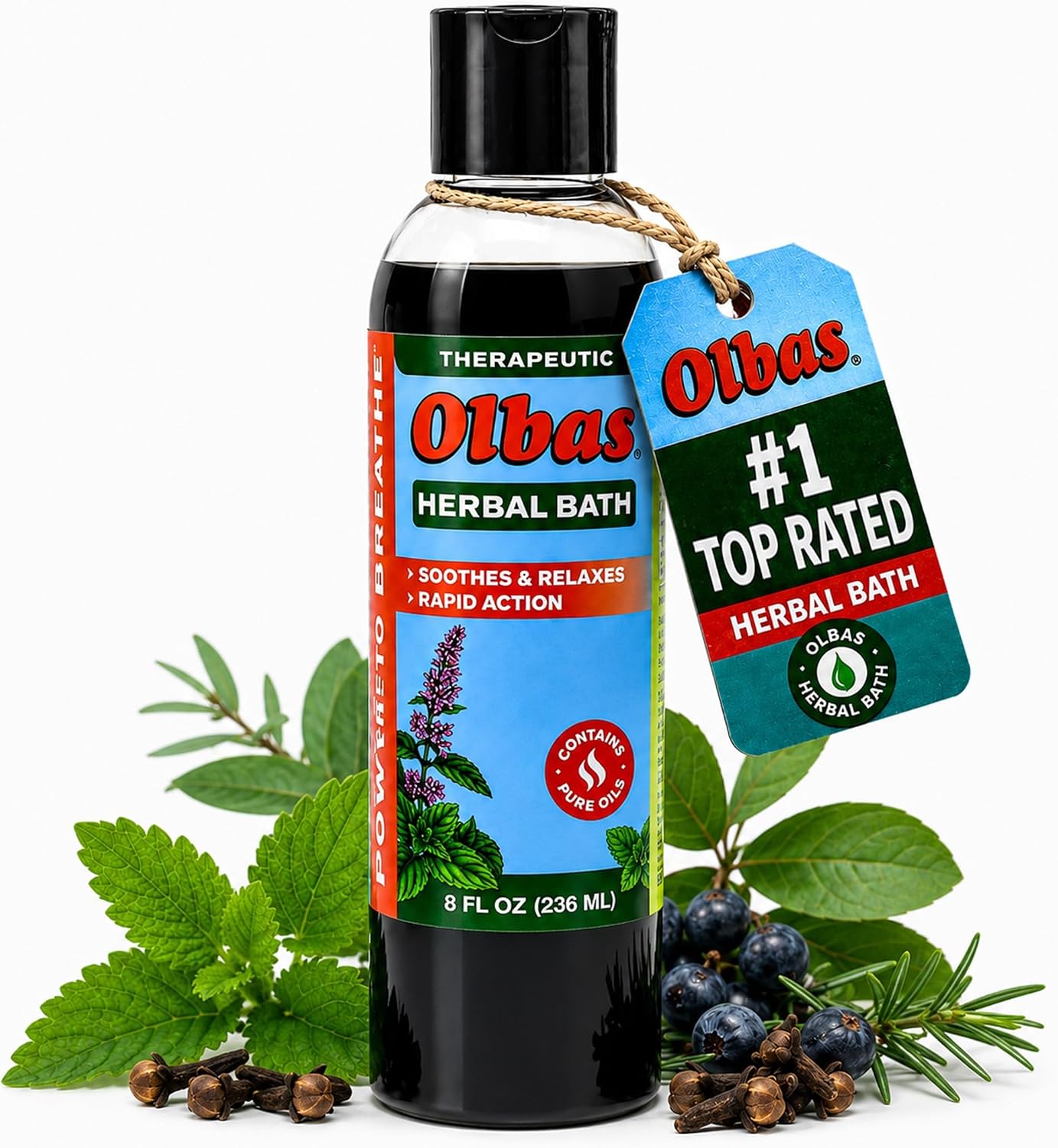 Olbas Herbal Bath 1 Pack, 8 fl oz (236 ml) Sore Muscle Bath Soak & Natural Muscle Relaxer Bath, Each Aromatic Swiss Formula with Essential Oils & Chlorophyll, Relaxing Bubble Bath for Men