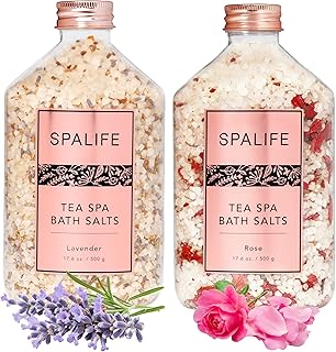 SpaLife Effervescent Rose & Lavender Bath Salts for Women Relaxing | All Natural Aromatherapy Dead Sea Salt Bath Soak Duo | Real Flower Petals for Relaxing Mineral Baths | 2-Pack (35.2 oz)