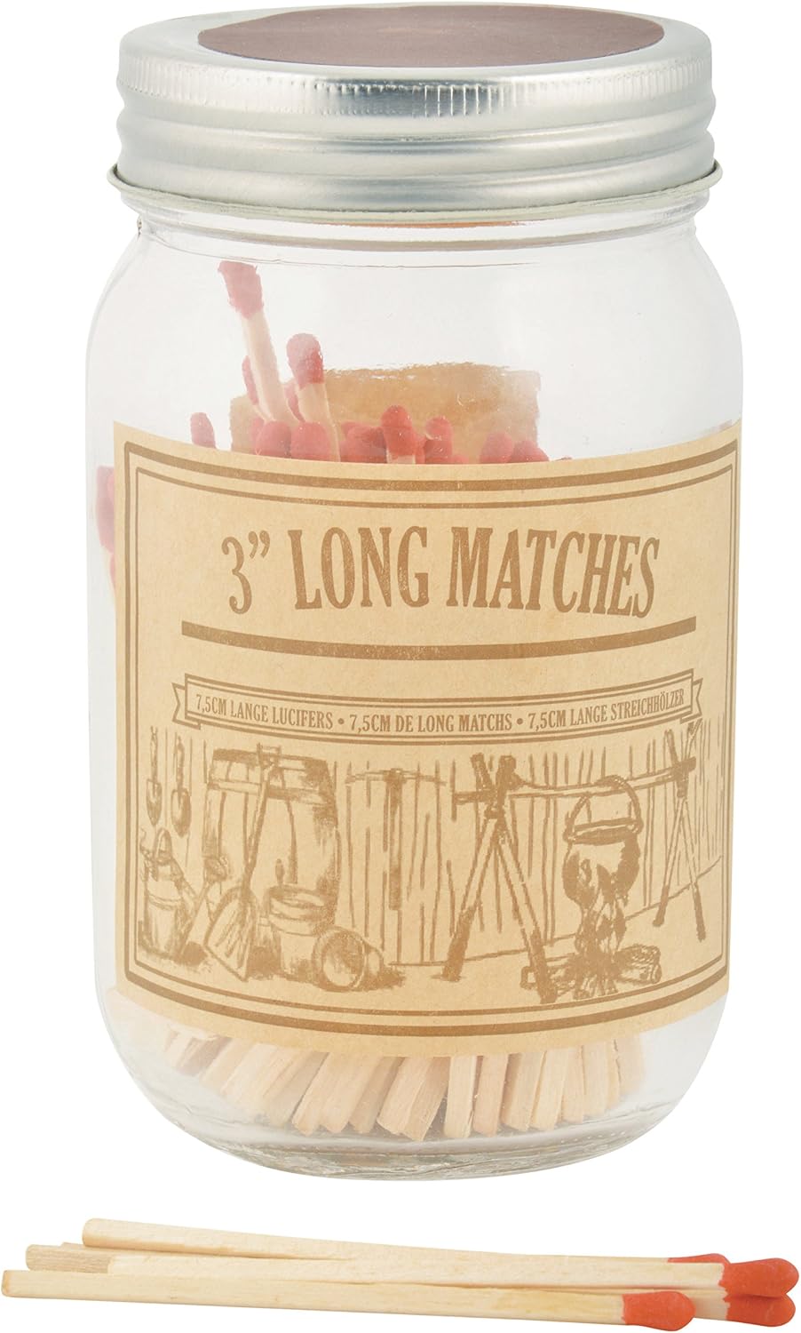 Esschert Design GT94 Long Matches in Glass Jar, 3"