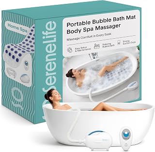SereneLife Bubble Bath Mat, Bathtub Mat with Air Massage and Remote Control, Waterproof, Non-Slip, Adjustable Bubble Intensity, Aroma Diffuser, 47x14.2 Inch Full Body Spa Massager