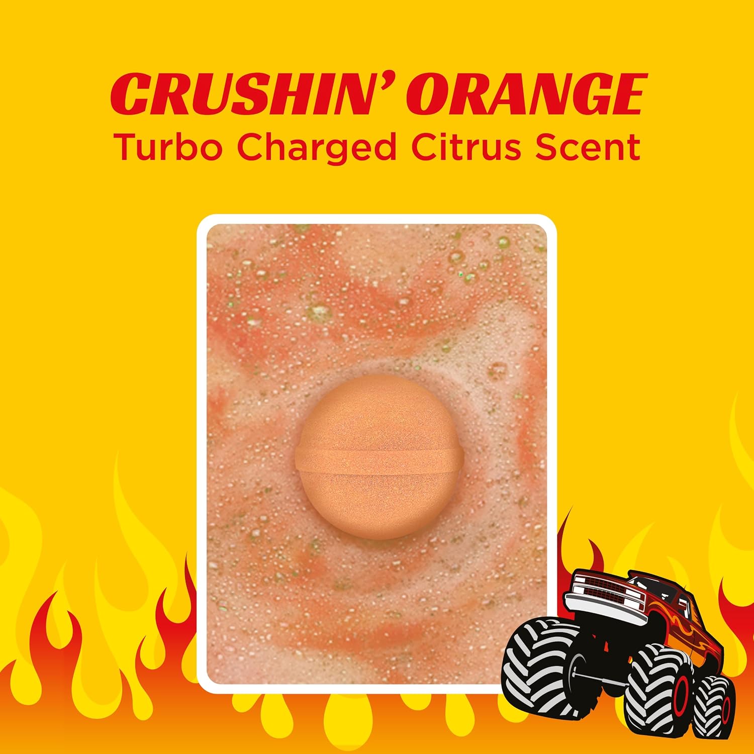 Monster Truck Bath Bomb for Kids with Surprise Monster Truck Toys Inside (1 Pack) – Large 9 Oz Bath Bombs for Boys – Orange Scent, Skin-Safe, USA Made - Children Gift with Car Bath Toys by Two Sisters