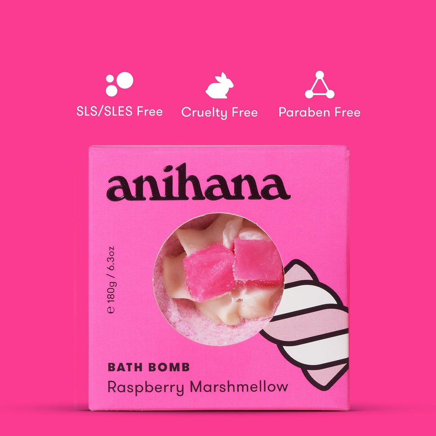 ANIHANA Bath Bomb with Coconut Oil, Paraben Free, Hand-Crafted Luxury Fizzers, Refreshing Raspberry Marshmellow Scent, 6.3 oz