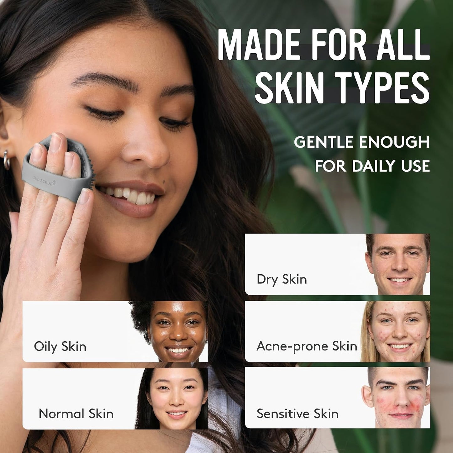 Sud Scrub® Antimicrobial Silicone Face Scrubber, 1 Pack, Gentle Face Exfoliator for Sensitive Skin, Eco Friendly Facial Cleansing Brush, Exfoliating Face Brush for Men and Women (Charcoal)