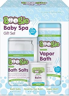 Boogie Spa Kit, Includes Boogie Kids Bath Salts, Eucalyptus, 15 oz (Pack of 1) Vapor Bath 10 Fl oz (Pack of 1) Chest Rub Stick 0.49 oz (Pack of 1)