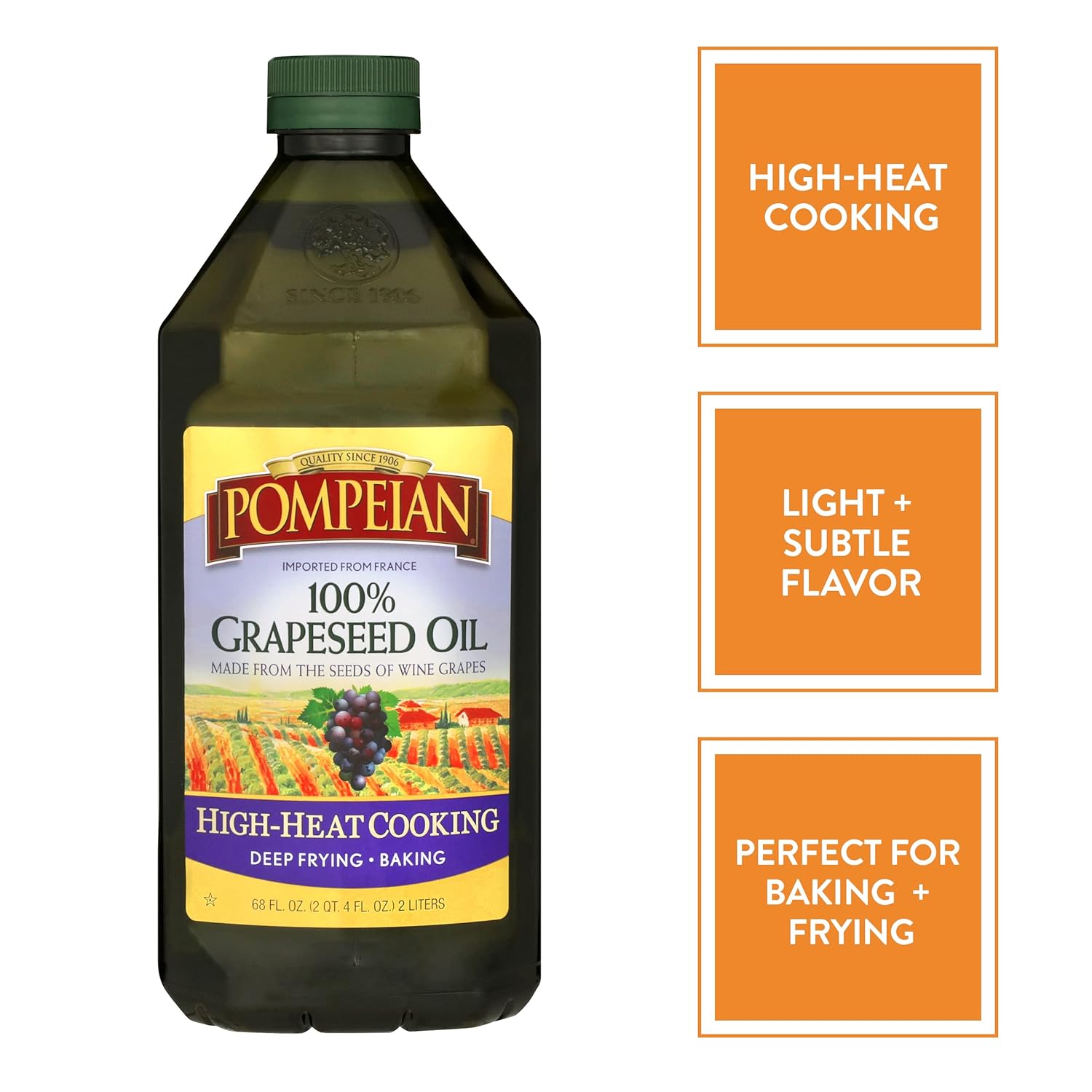 Pompeian 100% Grapeseed Oil, Light and Subtle Flavor, 24 Fl Oz, Pack of 6