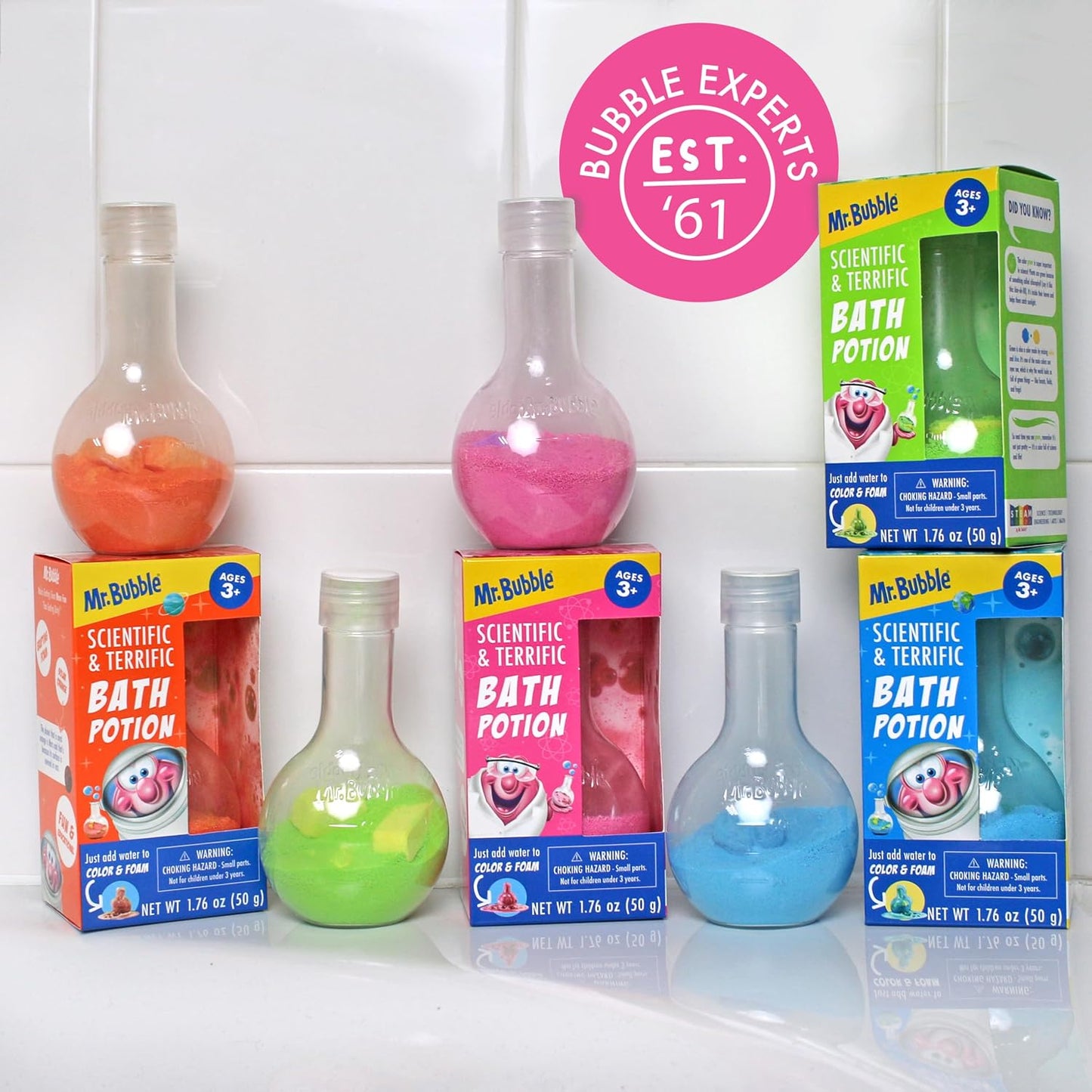 Mr. Bubble Kids Original Bath Bomb Potions - Colorful Fizzy Fun - Cool Foam and Bubble Science Beaker Bath Toys (Pack of 4)