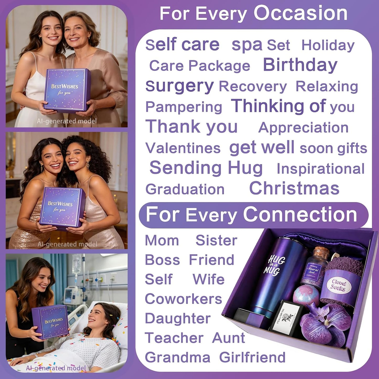 Gift Baskets for Women, Birthday Gifts for Women,Self Care, Mother‘s Day Gift,Care Package,Get Well ,Spa Gifts Ideas for women, Friend,sister,Mom,Purple (10, classic, Aurora Dark Purple)