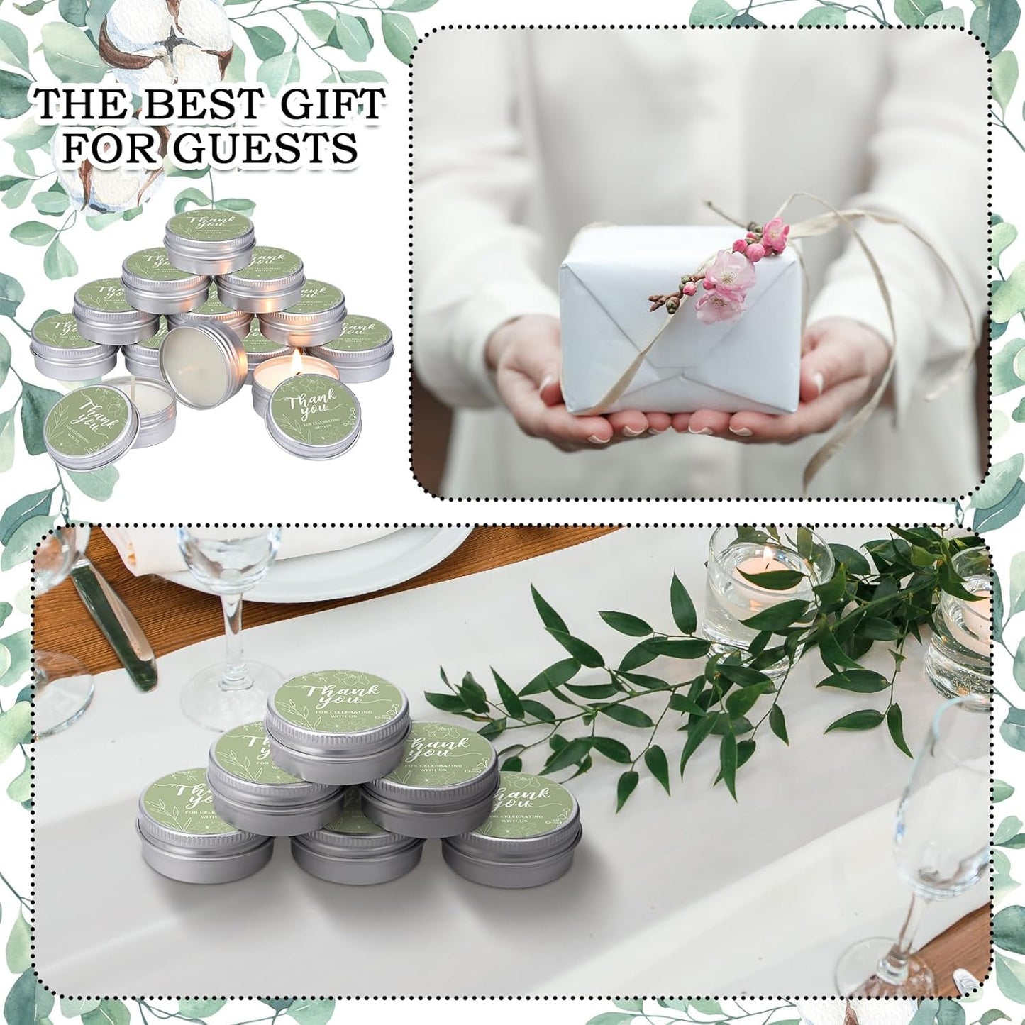 MTLEE 50 Pcs Sage Green Wedding Thank You Candles Gifts for Guests, Bridal Shower Baby Shower Favors, 1 oz Mini Lavender Scented Soy Wax Candles Tin Bulk for Birthday Aromatherapy Party Favors